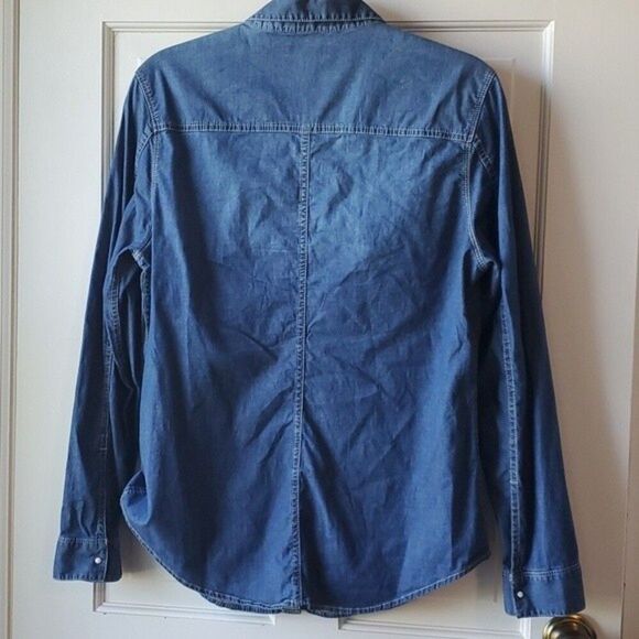 CALVIN KLEIN JEANS STRETCH DENIM WHITE SNAP UP SHIRT SIZE LARGE RODEO WESTERN - Picture 7 of 10